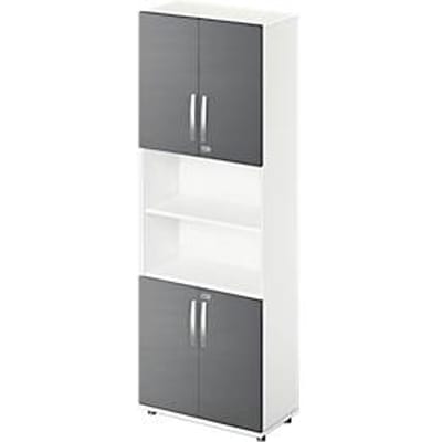 Schäfer Shop  Select Combikast LOGIN, boven- en onderaan 2 ordnerhoogten met deur, Midden archiefrek, B 800 x D 420 x H 2196 mm, wit/grafiet