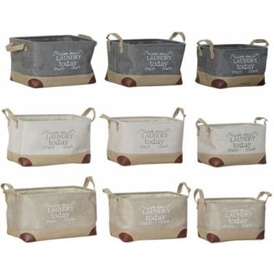 Lot de paniers - 40 x 30 x 24 cm - Gris beige - Marron clair - Polyester grijs