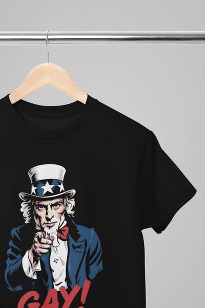 Pride shirt - Gay Uncle Sam - Wurban Wear | Gay pride | Pride kleding | Regenboog kleding | Pride | Pride vlag | Regenboog vlag | Regenboog | LGBTQ | LHBTI | Liefde | Transgender | Crossdress | Amsterdam | Rainbow | lgbt shirt | Zwart