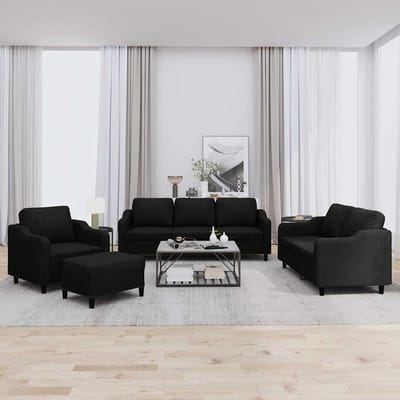 vidaXL - 4-delige - loungeset - met - kussens - stof - zwart