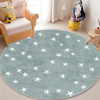 Schattig Cartoon Patroon Rond Tapijt Woonkamer Decoratie Sofa Gebied Antislip Wasbaar Kleed Kinder Slaapkamer Decor Zachte Vloermat 60*60cm gray