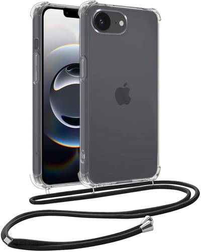 Hoesje - Geschikt voor Apple iPhone 16e / 17e - Met Koord - Shock Proof - Siliconen Case - Telefoonkoord - Back Cover - Telefoon Hoes Shockproof - Telefoonketting - Telefoonhoes - Transparant