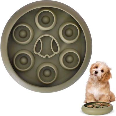 Famanu – Anti-schrokbak voor honden - Ø 20 cm - siliconen hondenbak met zuignap - likmat voor hond met grote zuignap - gezond eten stopt winderigheid - voor kleine en middelgrote huisdieren (groen)