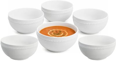 Vessia Soepkommen Versailles - wit - 12x stuks - 15 x 8 cm - keramiek - kommetjes / schaaltjes - 600 ml - stapelbaar