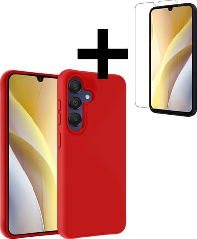 Hoesje - Met Screenprotector - Geschikt voor Samsung Galaxy A15 - Sterk & Shockproof - Back Cover - Siliconen Case - Telefoon Hoes - Telefoonhoesjes - Rood