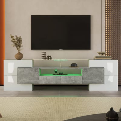 Pugsdrly - Tv-kast -Lowboard - 200 cm - Hoogglans Wit - Met Led-verlichting - Modern Design met Glazen Oppervlak
