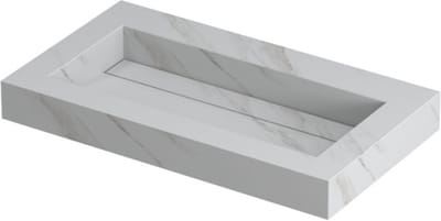 INK Pitch wastafel in keramische slab met drain en front en side skirts zonder kraangat 80x45x9cm, calacatta mat