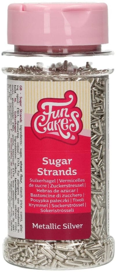 FunCakes Sugar Strands - Metallic Zilver - 80g - Sprinkles - Eetbare Taartdecoratie
