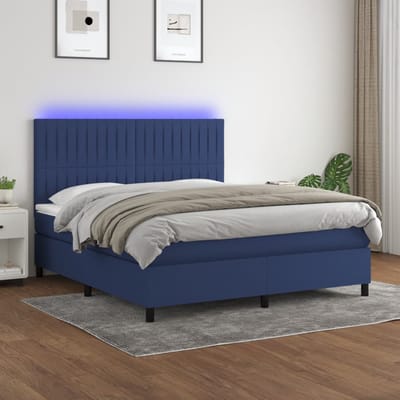 vidaXL - Boxspring - met - matras - en - LED - stof - blauw - 180x200 - cm