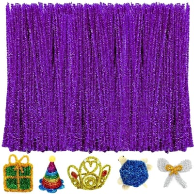Fako Bijoux - 100 Paarse Glitter Pijpenragers - Set van 100 Stuks Chenille Draden - Glitter Paars - 30 cm Lang - Knutselen - DIY - Hobby - Chenille Draad – Flexibele Pijpenragers - Kinderen en Volwassenen - 100 Stuks