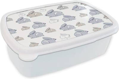 Broodtrommel Wit - Lunchbox - Brooddoos - Patroon - Konijn - Oor - Jongens - Meisjes - Kinderen - Kindje - 18x12x6 cm - Volwassenen