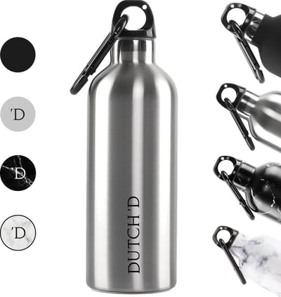 Dutch'D ® - Thermofles - RVS drinkfles - Thermofles 500ML - Roestvrijstaal drinkfles - Drinkfles Volwassenen en Kinderen - Cadeau Tip! - Luxe Thermosflessen - Dubbelwandige thermofles - Water bottle - Luxe cadeau voor hem en haar - Zilver