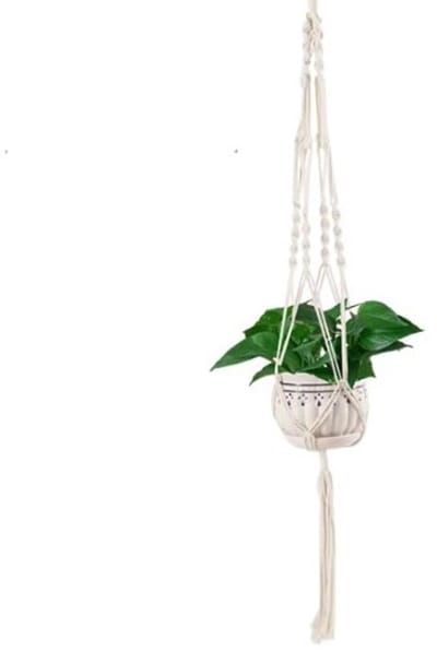 Go Go Gadget - Macramé - Bloemenhanger - Plantenhanger - Touw - 1 stuk - Wit