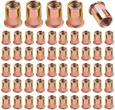 100 Stuks M6 Rivet Nuts van Koolstofstaal - Platte Kop, Gecoate Zink, Cylindrische Verticale Draadmoeren voor Metaalplaatbewerking