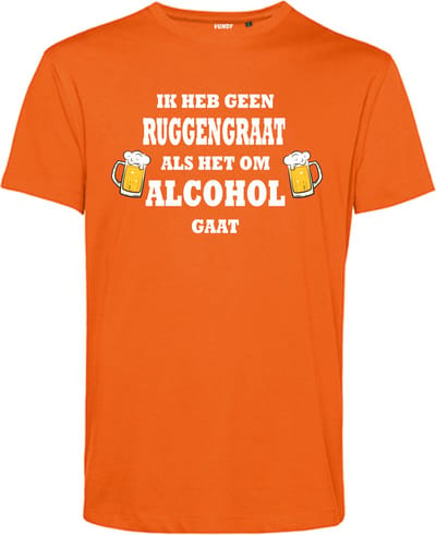 T-shirt Ik heb geen Ruggengraat als het om Alcohol gaat | Oktoberfest dames heren | Carnavalskleding heren dames | Foute party | Oranje | maat XS