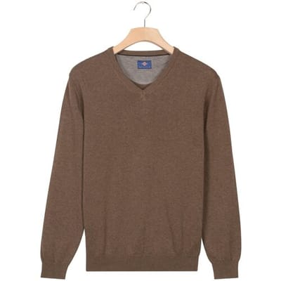 Baileys Trui Uni Color Cotton V-Neck Single Knit Donker Taupe / male