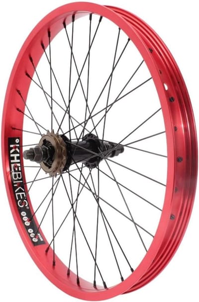 BMX Achterwiel 20 Inch Rood Geanodiseerd Met 14mm As en 16T Vrijloop