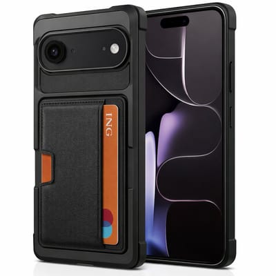 Pasjes houder Hoesje geschikt voor iPhone Air - Kaarthouder - Heavy Duty Case - Magnetisch Portemonnee Hoesje Cover - Zwart