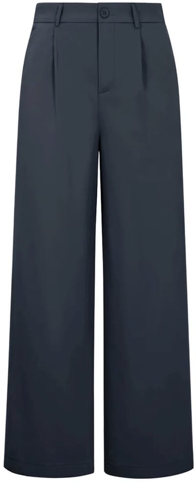 Comfortabele Geweven Polyester Damesbroek met Rechte Pijpen - Donkerblauw - Maat S