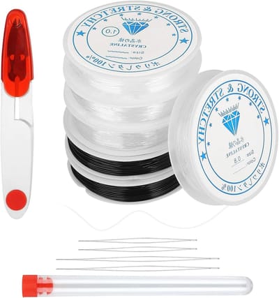 Elastische draad voor sieraden maken - 6 rollen nylonkoord 0.5mm-1mm voor armbanden, inclusief 4 kralennaalden en schaar voor knutselprojecten