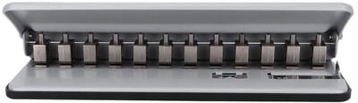Verstelbare metalen perforator met 12 gaten voor papier, kaarten en foto's in grijs - ideaal voor binding en creatief gebruik