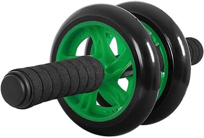 Buikspierwiel - Trainingswiel fitness - Buikspieren trainen - Extra stabiel met twee wielen - 32 cm - Groen