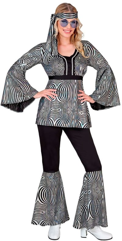 70s Groovy Kostuum Disco Zilver XXL Vrouw