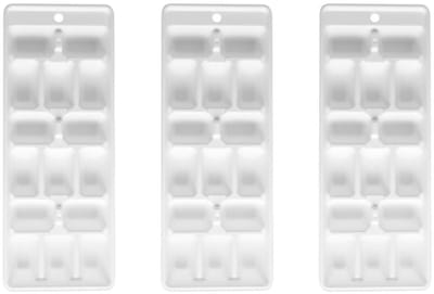Set van 3 ijsblokjesbakjes van 15 ijsblokjes in wit plastic Fackelmann