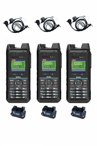 Set van 3 Inrico T330 4G LTE Zello Smart Portofoon IP68 met tafellader en beveiliging oortje