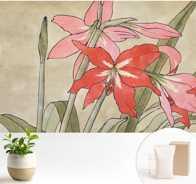 Wallfluent Behang - Dagbloem Muurbehang - 104x70 cm - Beige Behang - Voor liefhebbers van natuur en oosterse kunst - Behang Voor de woonkamer, slaapkamer en kantoor - Wanddecoratie Bloemen en planten