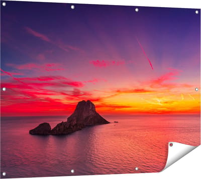 Gards Tuinposter Ibiza Rotsen Eiland bij Zonsondergang - 120x90 cm - Tuindoek - Tuindecoratie - Wanddecoratie buiten - Tuinschilderij