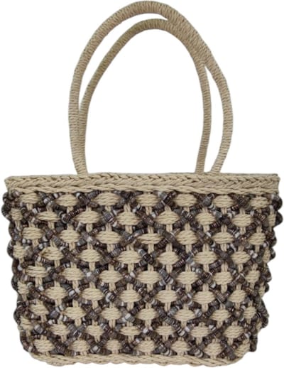 Qischa _ raffia handtas - beige - zwart