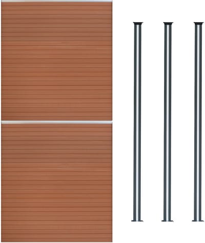 Composiet schuttingset met led-palen - bruin - 185x353 cm