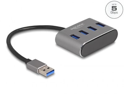 Delock 4 Port USB 5 Gbps Hub with USB Type-A connector – USB Type-A ports on top