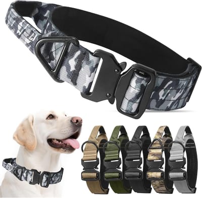 Verstelbare Hondenhalsband met Handvat, Gewatteerde Nylon Halsband voor Training van Middelgrote en Grote Honden, Camouflage Ontwerp