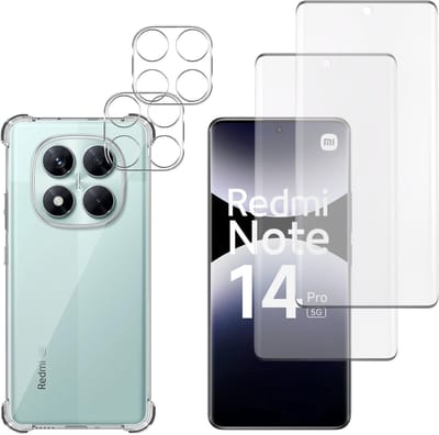 Hoesje geschikt voor Xiaomi Redmi Note 14 Pro 5G backcover Shockproof siliconen Transparant + 2 stuks Screenprotector Gehard Glas + 2 stuks Camera Protector