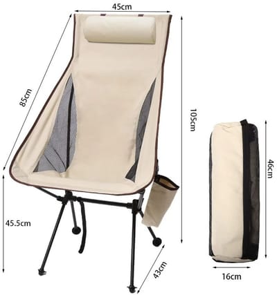 Innovastore Campingstoel - Tuinstoel - Vissersstoel - Buitenstoel -Klapstoel - Kamperen - Inklapbaar - 105×45×43cm - Off-white