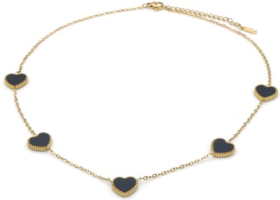 Ketting - RVS - hartjes - parelmoer - 40-45cm - dames - elegant - goudkleurig - cadeau - sieraden – valentijn – cadeau