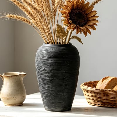 Dailygoods- Keramische Vaas - 26cm Hoog - Vintage Boerderijstijl - Bloemvaas voor Binnen - Decoratie voor Woonkamer/Slaapkamer - Hoogwaardig Keramiek