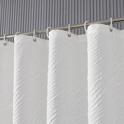 Floraweg Douchegordijn,douchegordijnen voor badkamer 3D embossing marmer Vlak kleur kraam douchegordijn, wasbaar waterdichte stof stofdouche gordijn set met 12 haken, 72 x 72 inch(180cmX180cm)- Wit