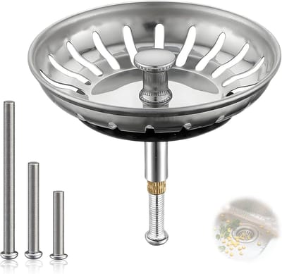 hoogte verstelbare afvoerzeef, afvoerstop, roestvrijstalen wastafelstop, gootsteenstop (zilver, 82 mm breed)