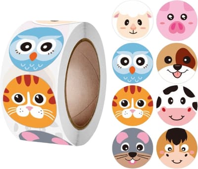 500 Stickers Op Rol - 2.5cm - Boerderij Dieren - Beloningsstickers - Stickers Kinderen - Sluitsticker - Sluitzegel - 25mm - 500 Stuks