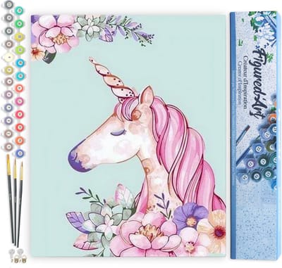 Figured'Art Schilderen op Nummer Volwassenen canvas Roze Eenhoorn - Handwerk acrylverf Kit DIY Compleet - 40x50cm zonder frame