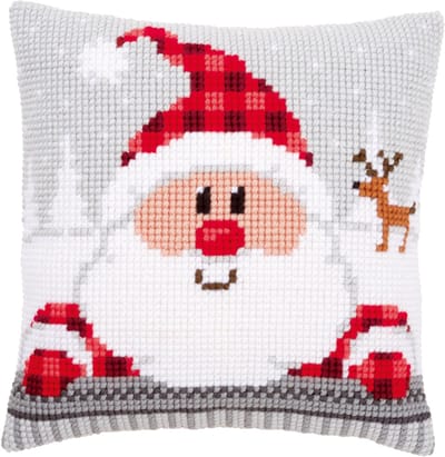 Vervaco - Kruissteekkussen kit - Kerst - Kerstman met geruite muts - PN-0148061 - Borduren - Borduurpakket - Borduurpakket volwassenen - Borduurpakket kind