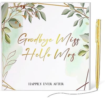 Faccito JGA gastenboek met gouden pen, Goodbye Miss Hello Mrs JGA herinneringsboek, groen vrijgezellenfeest, herinneringsalbum, cadeau, notitieboek, vrijgezellenfeest, vrouwen, accessoires voor team, bruid party