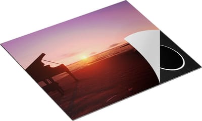 Chefcare Inductie Beschermer Piano op het Strand bij Zonsondergang - 60x50 cm - Afdekplaat Inductie - Kookplaat Beschermer - Inductie Mat