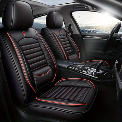 Housses de siège auto en cuir 5 places, couverture complète, coussin de véhicule automobile, ajustement universel pour voitures, SUV, camions, ensemble de housses de siège Standard Version rouge/noir