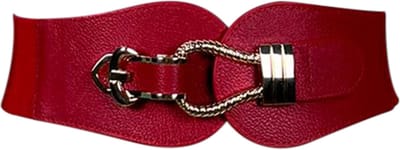 FIFO Smalle Modieuze Vrouwen Taille Gesp, Rood, Kliksluiting, Ceintuur, Jurk Accessoire, Tailleriem, Goudkleurige Gesp