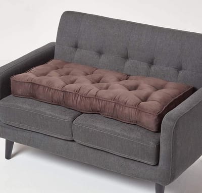 Homescapes Bankkussen 100 x 48 cm met velours hoes - dik bruin zitkussen