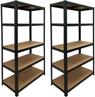 ERRO Opbergrekken - Stellingkast zwart metaal - Gegalvaniseerd - 875 kg draagkracht - Monteren zonder schroeven - 180x90x40cm - 2 stuks